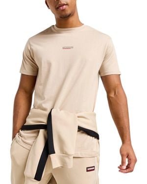 McKenzie T Shirts Logo Tape Crew Neck Short Sleeve Summer Cotton T-Shirt - Natural