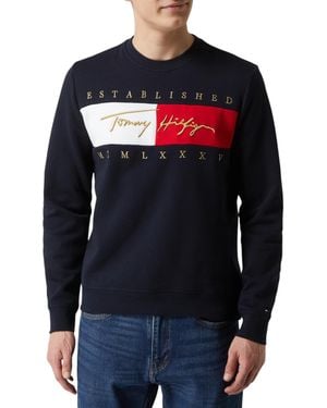 Tommy Hilfiger Sweatshirts Signature Flag Fleece Pullover Crew Neck Jumper - Blue