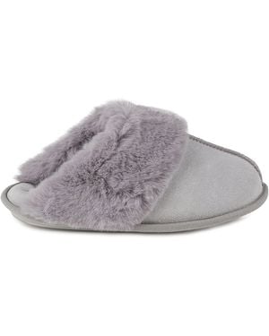 Totes Isotoner Real Suede With Fur Cuff Mule Slippers - Grey