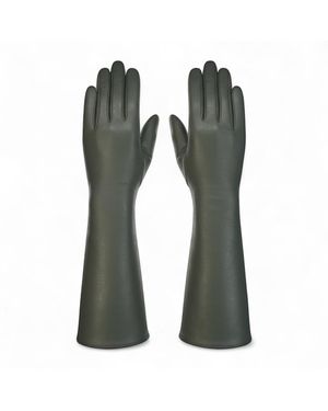 Infinity Leather Long Italian Soft Wool Lining Winter Driving Gloves - Green