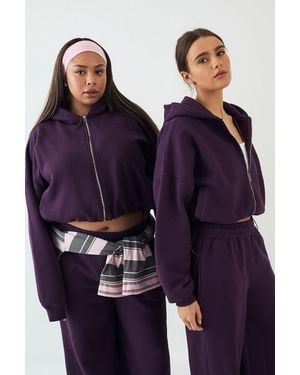 DSGN Studio Towelling Applique Boxy Zip Through Hoodie - Purple