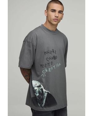 BoohooMAN Oversized Travis Scott License Printed T-Shirt - Grey