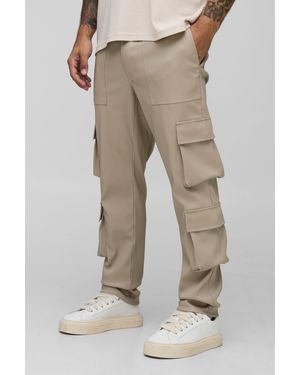 BoohooMAN Fixed Waist Pleated Pu Skinny Cargo Trousers - Natural