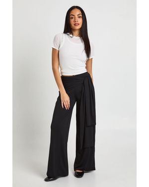 Boohoo Double Layer Matte Slinky Tie Waist Trouser - White