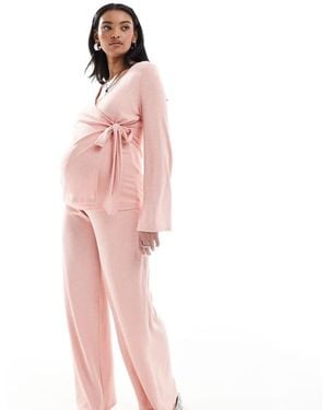 Mama.licious Maternity Slubby Jersey Wide Leg Trouser Co-Ord - Pink