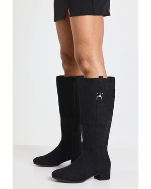 Boohoo Wide Fit Faux Suede Buckle Detail Knee High Boots - Black