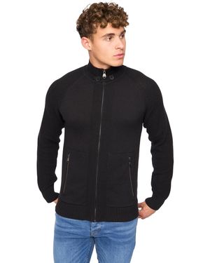 Crosshatch Birchin Knitted Full Zip Jumper Cotton - Black