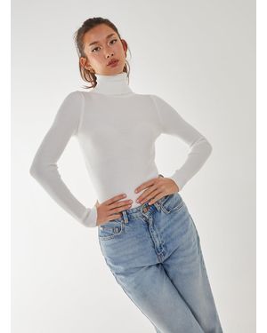 Pink Vanilla Roll Neck Knit Top - White