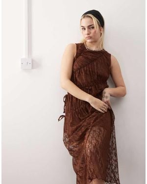 Reclaimed Vintage Lace Maxi Dress With Asymmetric Tie Detail - Brown