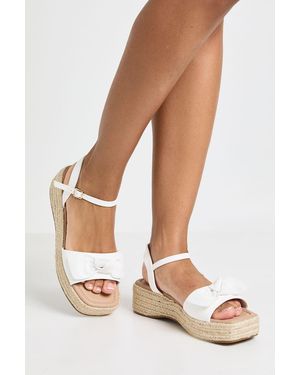 Boohoo Strappy Knot Detail Espadrille Wedges - White