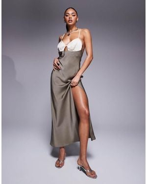 ASOS Satin Cami Maxi Dress With Colourblock Bodice - Grey