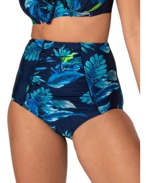 Pour Moi Palermo High Waist Ruched Tummy Control Bikini Brief - Blue