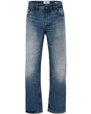 BOSS Distressed Relaxed Fit Straight Leg Jeans - Blue