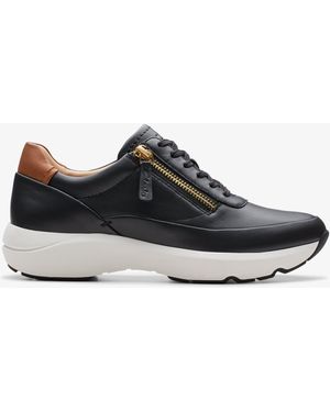 Clarks Tivoli Zip Leather Trainers - Black