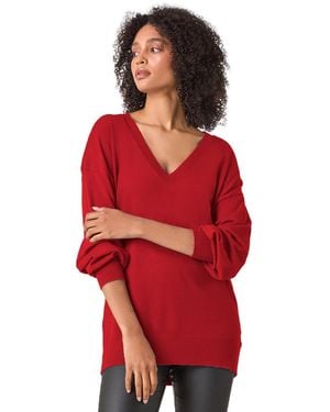 Roman Plain V-Neck Stretch Jumper - Red