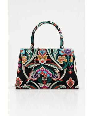 SVNX Floral Satin Embroidered Top Handle Bag - Black