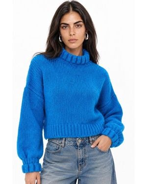 MixRay Thick Turtleneck Textured Crop Jumper - Blue