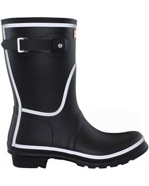 HUNTER Short Reflective Outline Wellington Boots Rubber - Black