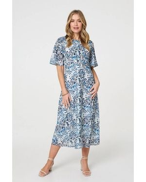 Izabel London Animal Print Flared Sleeve Midi Dress - Blue