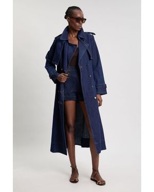 Karen Millen Denim Belted Trench Coat - Blue
