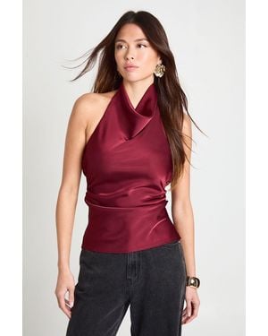 Boohoo Satin High Cowl Neck Cami Top - Red