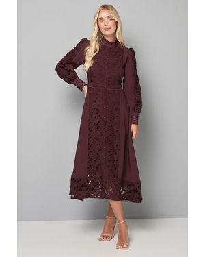 Wallis Petite Premium Lace Collarless Shirt Dress - Red