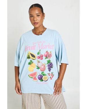 Boohoo Plus Fruit Market Printed T Shirt - Blue