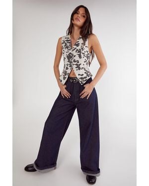 Nasty Gal Denim Dalmatian Print Longline Waistcoat - Blue