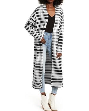 Azura Exchange Striped Waffle Knit Long Cardigan - White