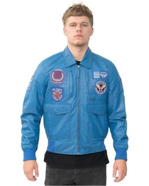 Infinity Leather Air Force Bomber Jacket - Blue