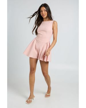 Boohoo Structured Flippy Short Woven Playsuit - Pink