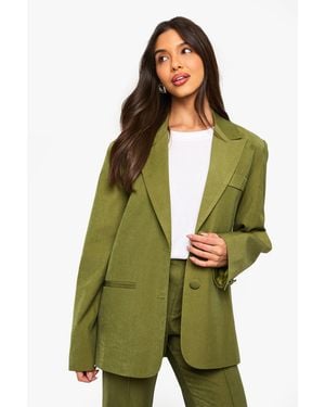 Boohoo Single Breasted Relaxed Fit Tailored Blazer - Green