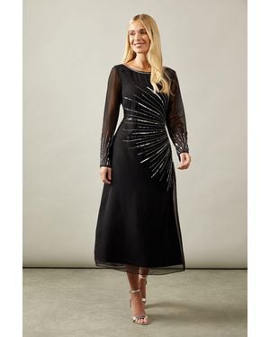 Wallis Petite Occasion Embellished Sequin Long Sleeve Midi Dress - Black