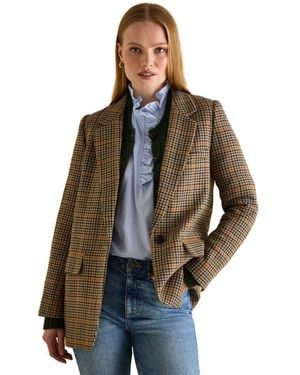 Joules Hackmore Check Wool Blend Tweed Blazer - Brown