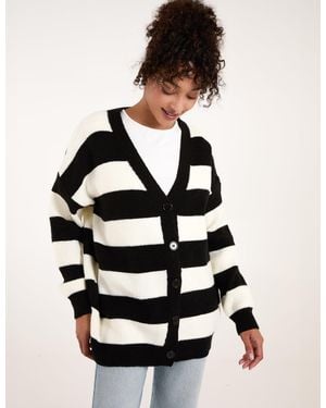 Blue Vanilla Stripe V Neck Cardigan - Black