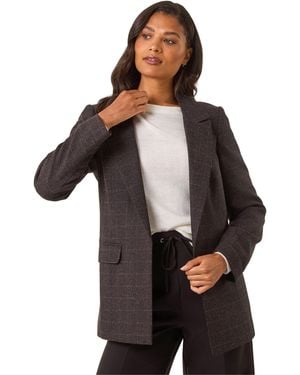 Roman Check Print Longline Blazer - Black