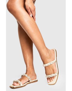 Boohoo Shell Trim Sandals - Natural