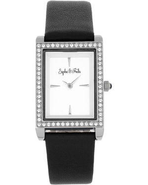 Sophie & Freda And Wilmington Leather-Band Watch W/Swarovski Crystals - Black