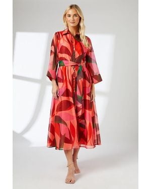 PRINCIPLES Abstract Print Belted Collared Shirt Dress