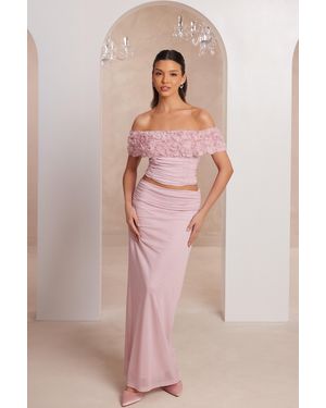 Quiz Light Mesh Ruched Midaxi Skirt - Pink