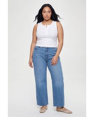 Boohoo Plus Basics High Waist Boyfriend Jean - Blue