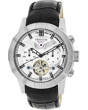Heritor Hannibal Semi-Skeleton Leather-Band Watch - Metallic