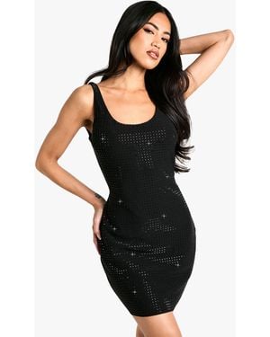 Boohoo Hotfix Diamante Scoop Neck Mini Dress - Black