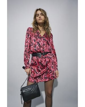 IKKS Flower Print Long Sleeve Dress - Red