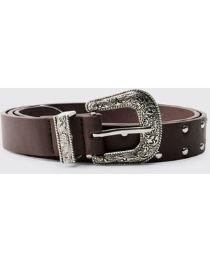 BoohooMAN Pu Western Buckle Belt - Brown