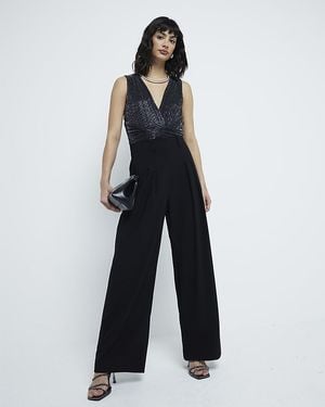 River Island Bodysuit Sleeveless Metallic Drape - Blue