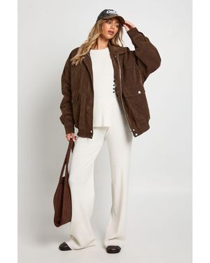 Boohoo Tall Chunky Rib Button Hem Detail Crew Neck Jumper And Straight Leg Trouser Co-Ord - Natural