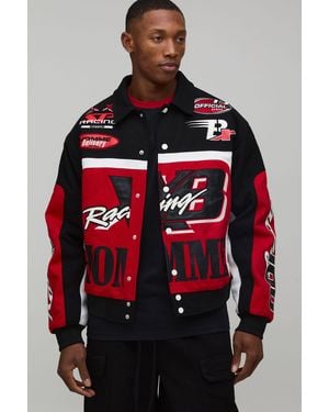 BoohooMAN Boxy Fit Twill Homme Moto Bomber Jacket - Red