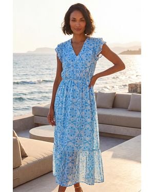 D.u.s.k Tile Shimmer Frill Maxi Dress - Blue