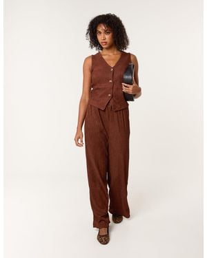 Blue Vanilla Crinkle Elasticated Waist Wide Leg Trousers - Brown